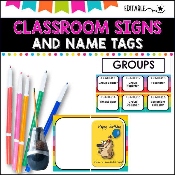 CLASSROOM DECOR I RAINBOW STRIPES I labels, signs, posters and charts