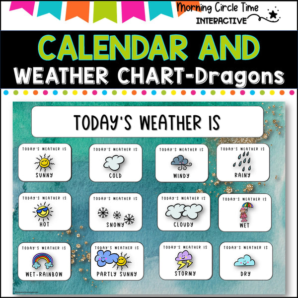 Daily Calendar and Weather chart- Interactive PowerPoint- DRAGON THEME