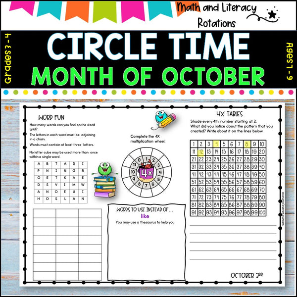 OCTOBER NO Prep - SUB Pack -Literacy and Number -Grades 3-4 (31 days work)