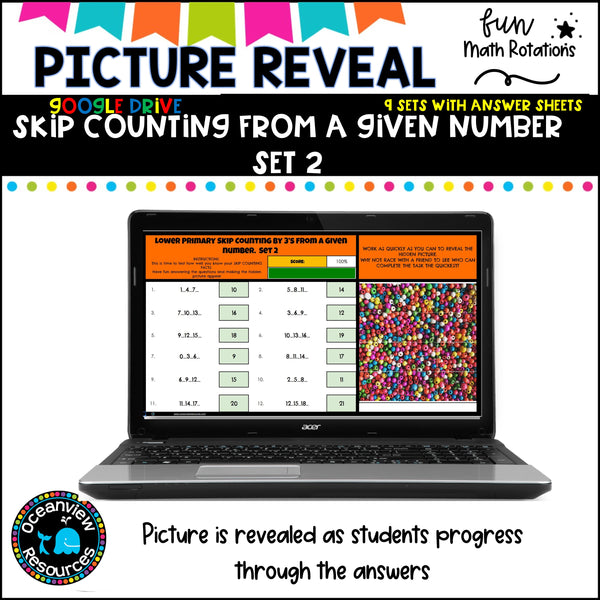 GOOGLE Picture Reveal SKIP COUNTING FROM A GIVEN NUMBER with worksheets (9 sets)