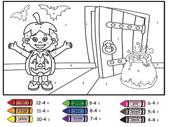 Halloween Colour by Number Subtraction (Easy)