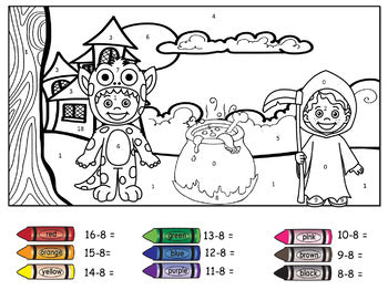 Halloween Colour by Number Subtraction (Easy)