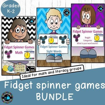 MATH , SPELLING and SIGHT WORD games using fidget spinners BUNDLE