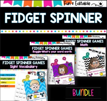 MATH , SPELLING and SIGHT WORD games using fidget spinners BUNDLE