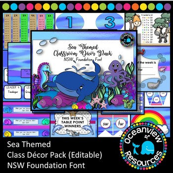 Ocean and Sea Decor Pack- NSW Foundation Font ideal for word walls fin-tastic