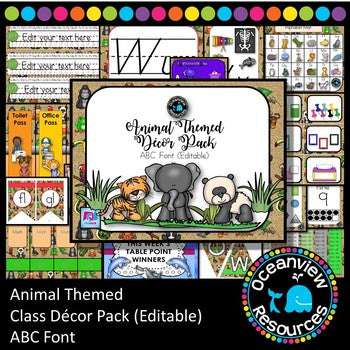Animal Decor Pack- ABC FONT Editable ideal for Bulletin Boards
