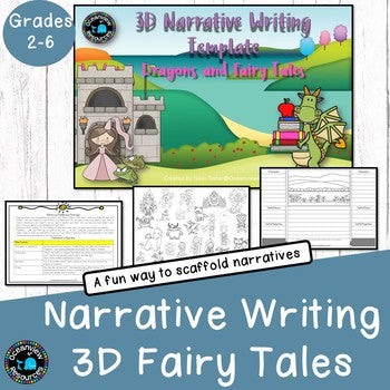 Narrative Writing -Dragons and Fairy Tales 3D template lapbook