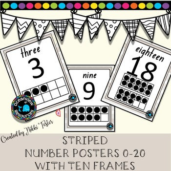 Number posters 1-20 for Bulletin boards -Linen Design