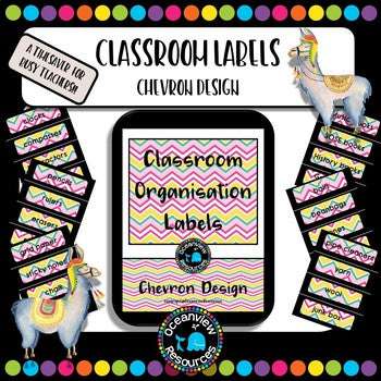 Classroom Labels - Chevron Design with black border- Back to School