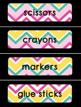 Classroom Labels - Chevron Design with black border- Back to School