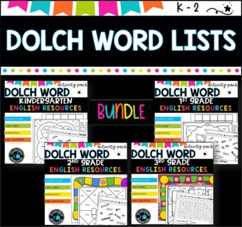 Dolch word Activity Packs k-3 with BONUS game board pack