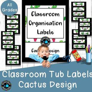 Classroom Tub Labels - Cactus Themed