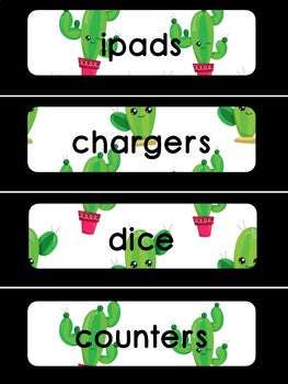 Classroom Tub Labels - Cactus Themed