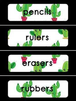 Classroom Tub Labels - Cactus Themed