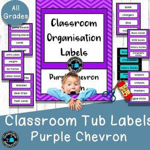 Classroom Tub Labels - Purple Chevron Design