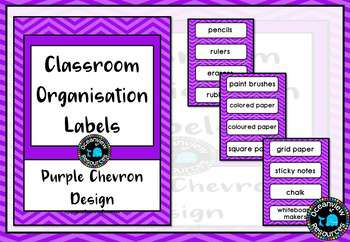 Classroom Tub Labels - Purple Chevron Design