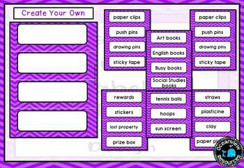 Classroom Tub Labels - Purple Chevron Design