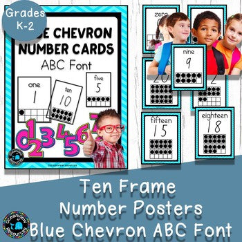 Ten Frame Number Posters -ABC Font Blue Chevron