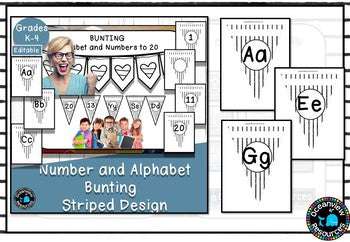 Alphabet and Number Bunting Decor Pack- Striped