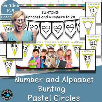 Alphabet and Number Bunting Decor Pack- Pastel Circle Design