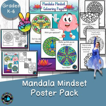 Mindfulness and Mindset posters, calm coloring for social emotional learning.