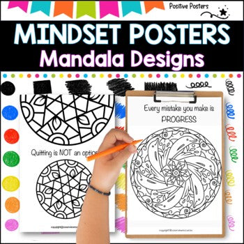 Mindfulness and Mindset posters, calm coloring for social emotional learning.