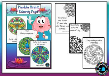 Mindfulness and Mindset posters, calm coloring for social emotional learning.