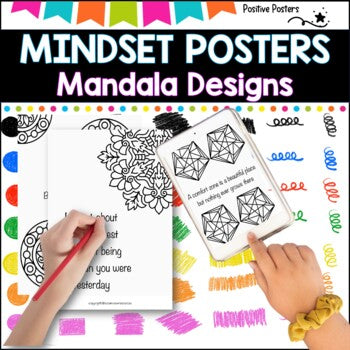 Mindfulness and Mindset posters, calm coloring for social emotional learning.