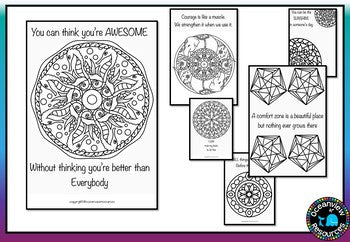 Mindfulness and Mindset posters, calm coloring for social emotional learning.