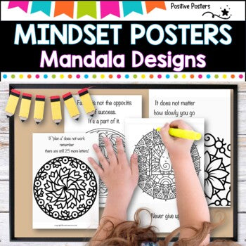 Mindfulness and Mindset posters, calm coloring for social emotional learning.