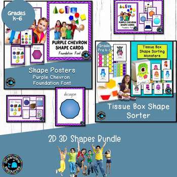 2D Shapes BUNDLE I Worksheets I Shape sorting I Posters