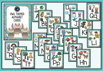 Owl themed Alphabet Posters with Pictures, Ideal for Bulletin Boards