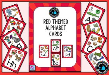 Red themed Alphabet Posters with Pictures, Ideal for Bulletin Boards