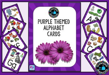 Purple themed Alphabet Posters with Pictures, Ideal for Bulletin Boards