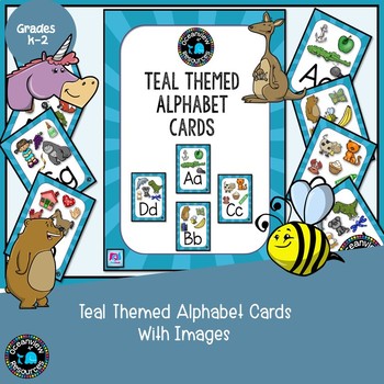 Teal themed Alphabet Posters with Pictures, Ideal for Bulletin Boards