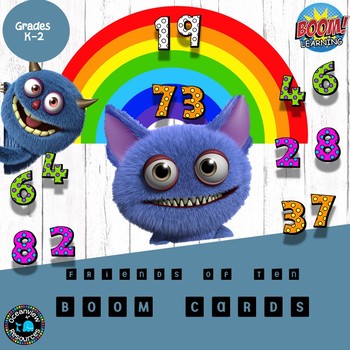 Friends of ten subtraction facts MONSTERS-BOOM CARDS