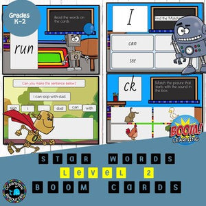 High Frequency Words and initial sounds. Star Words Level 2 BOOM CARDS