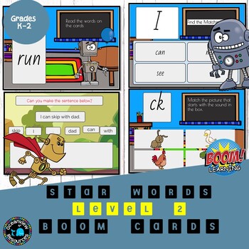 High Frequency Words and initial sounds. Star Words Level 2 BOOM CARDS