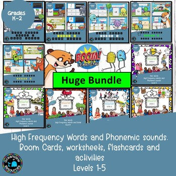 High Frequency Words and Phonemic sounds. Boom Cards, and worksheets,