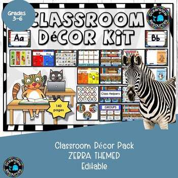 Classroom Decor pack Zebra - Editable