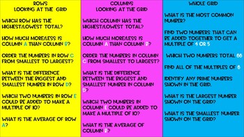 Number facts and number grid cards