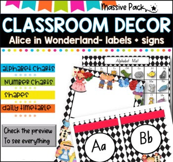 CLASSROOM DECOR l ALICE IN WONDERLAND l l Labels, signs, posters and charts