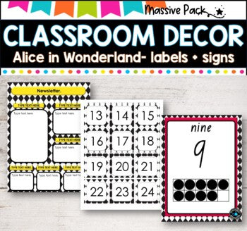 CLASSROOM DECOR l ALICE IN WONDERLAND l l Labels, signs, posters and charts