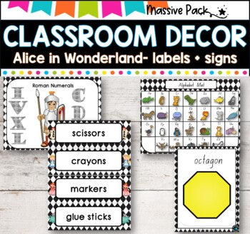 CLASSROOM DECOR l ALICE IN WONDERLAND l l Labels, signs, posters and charts