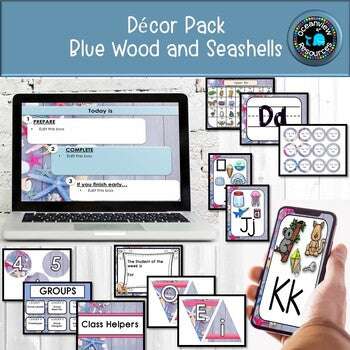 DECOR PACK -BLUE WOOD AND SHELLS DESIGN (Editable)