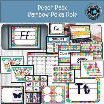 DECOR PACK -RAINBOW POLKA DOT design  (Editable)