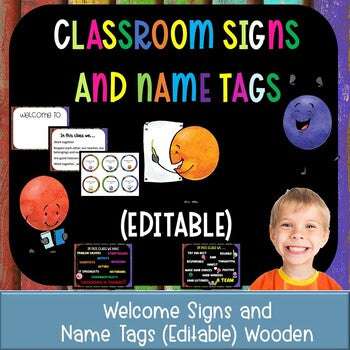 Classroom Signs and Name tags (Editable) WOOD
