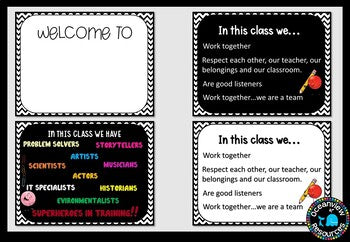 Classroom Signs and Name tags (Editable) BLACK AND WHITE