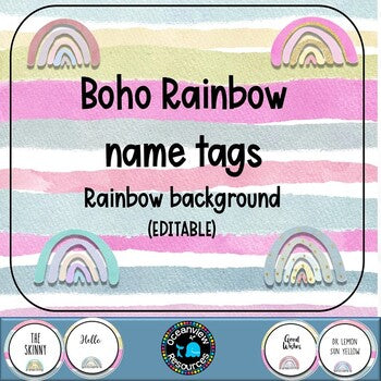 Editable Nametags Circular- RAINBOW  Boho Rainbow design