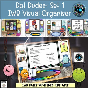 IWB Editable Visual Schedules- space theme, dot dudes and classroom themed